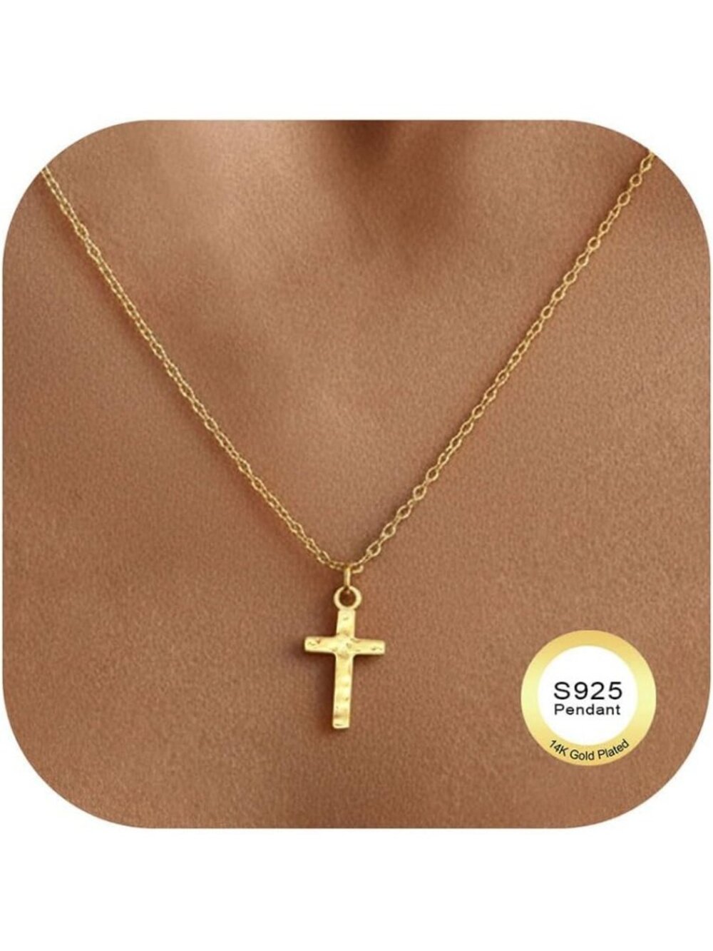 Women's Gold Non Tarnish 14K Gold Plated Small Cross Pendant Choker Necklace